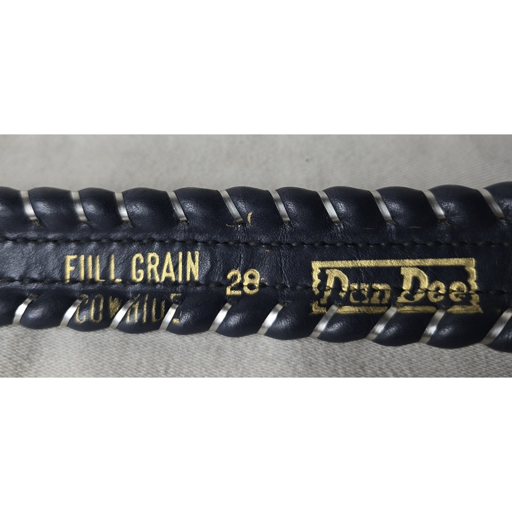 Dun Dee Vintage Belt Strap‎ Full Grain Cowhide Size 28 Blue with Silver Edge - Picture 3 of 9